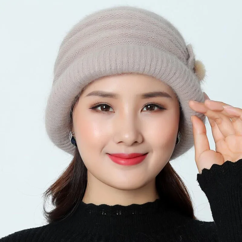 SUOGRY Hat Beanie Женская осенне-зимняя теплая шапка Лыжная шапочка Женская лыжная вязаная шапка полосатый капот Femme меховая женская шапка