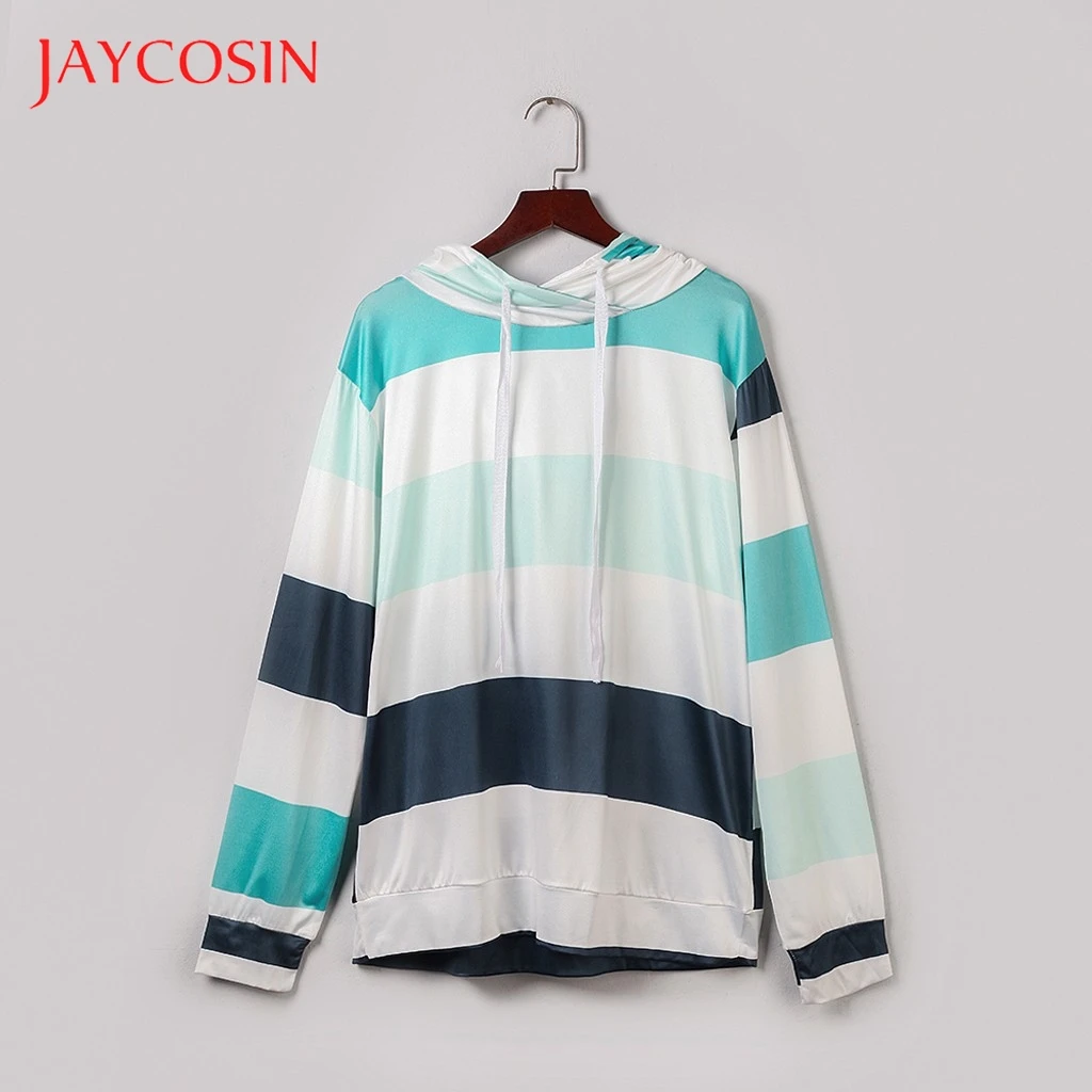 JAYCOSIN Женский Цветной полосатый свитер с круглым вырезом и длинным рукавом