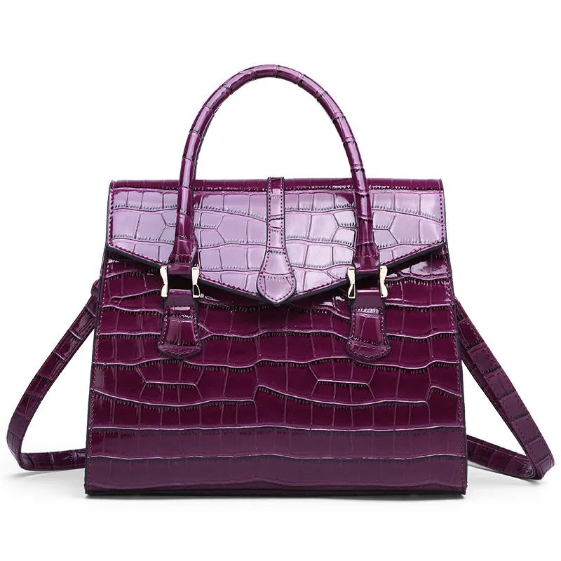 

Bags 2021 New Female Bag PU Patent Leather Crocodile Pattern Handbag Diagonal Shoulder Bag Female Small Bag Designer Bags