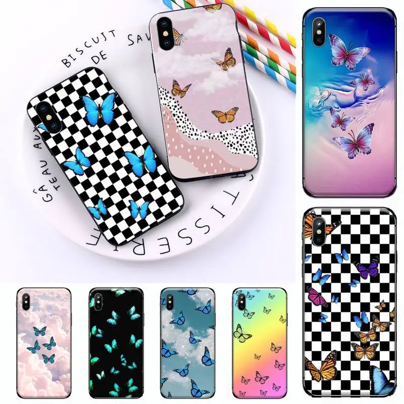 

Checks Blue Butterfly pattern Phone Case For iphone 12 11 13 7 8 6 s plus x xs xr pro max mini