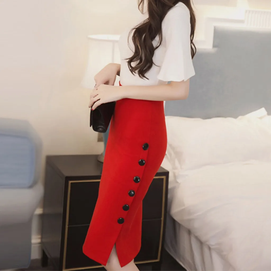 

Womail Skirt Women Summer Sexy Casual Pencil Skirt Ladies High Waisted Button Office Skirt Multiple Size NEW 2021 Dropship M28