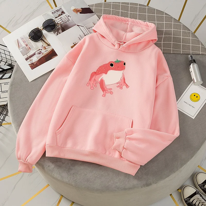 

ZOGAA Frog Sweatshirt Oversized Clothes Harajuku Long Sleeve Hooded Kawaii Hoodie Girls Winter Hoodie Pocket Pink Sweatshirts