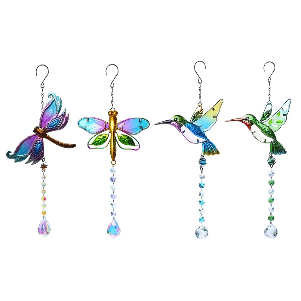

Dragonfly Bird Crystal Pendant Colorful Beads Hanging Drop Outdoor Garden Window Wedding Chandelier DIY Decorations