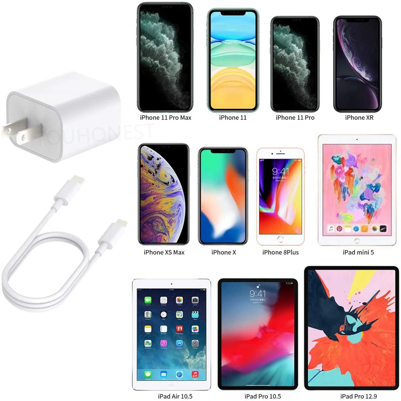 Зарядный кабель для iPhone 11 Pro XR XS Max 12 Mini PD быстрое зарядное устройство 18 Вт адаптер