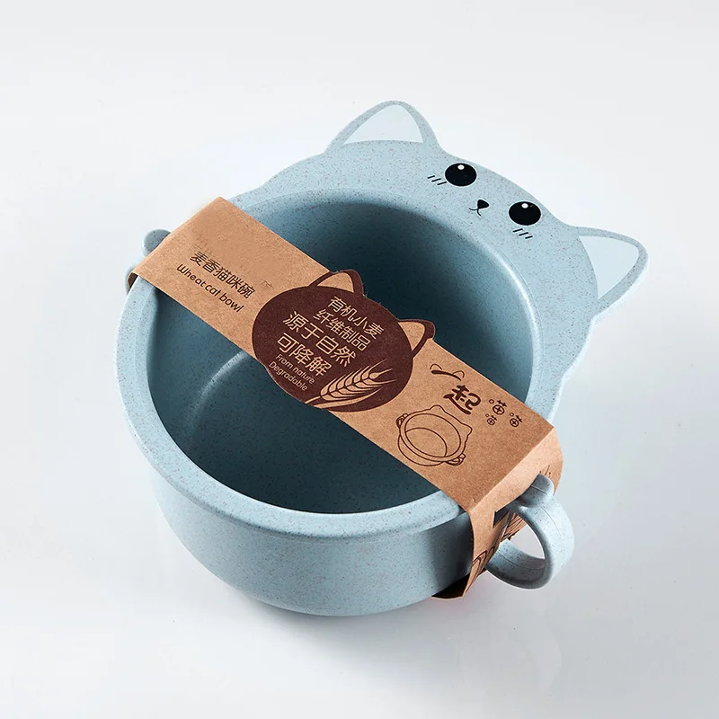 Blue Bowl 3 шт., детская посуда для кормления, мультяшная кошка, детские блюда, детская посуда для еды, набор посуды, антигорячей пластины, тренировочная чаша+ ложка+ вилка - Цвет: Blue Bowl