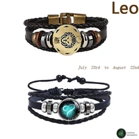 2pcs 12 constellation bracelets luminous charm leather bracelet zodiac horoscope braided bangle men women jewelry wrist gift