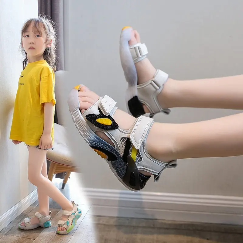 Сандалии детские из ПУ кожи мягкая резиновая удобная обувь на липучке летняя