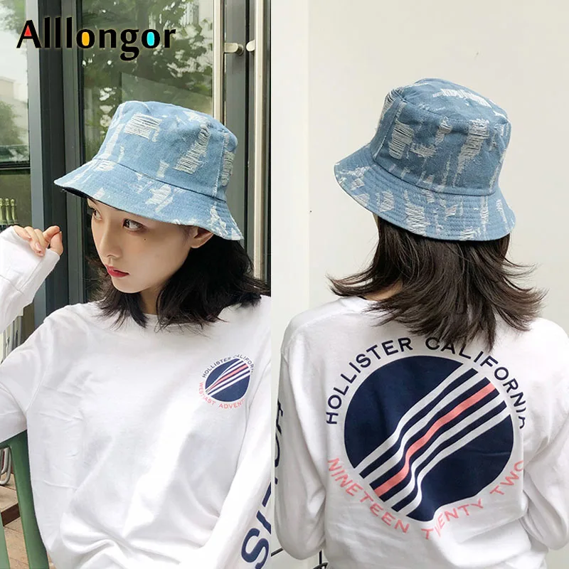 Панама из денима с дырками для мужчин и женщин потертая в стиле ретро уличная