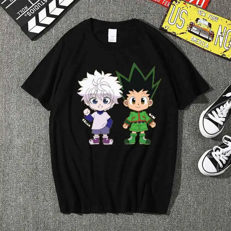 

Hunter X Hunter Killua & Gon Two Badass Prodigy T Shirt Men Kawaii Tops Cartoon Karate Graphic Tees Shirt Unisex Harajuku Male
