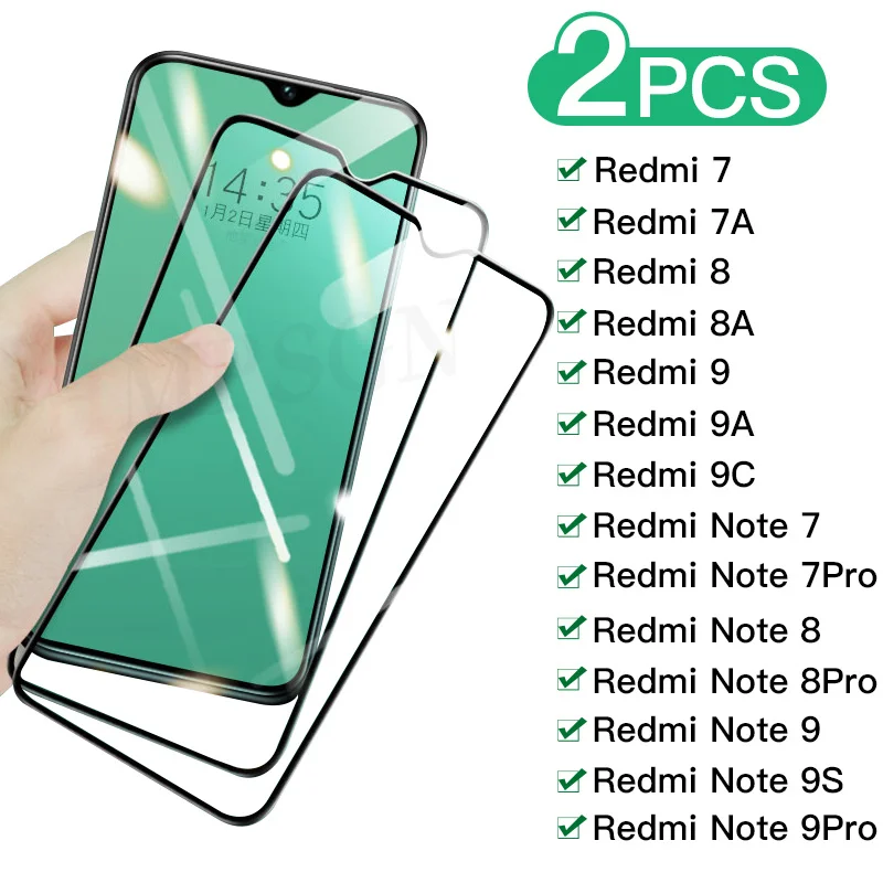 

2Pcs Full Screen Protective Glass On The Redmi 8 8A 7 7A 9 9A 9C For Xiaomi Redmi Note 7 8 Pro 9Pro 8T 9S Tempered Glass Film
