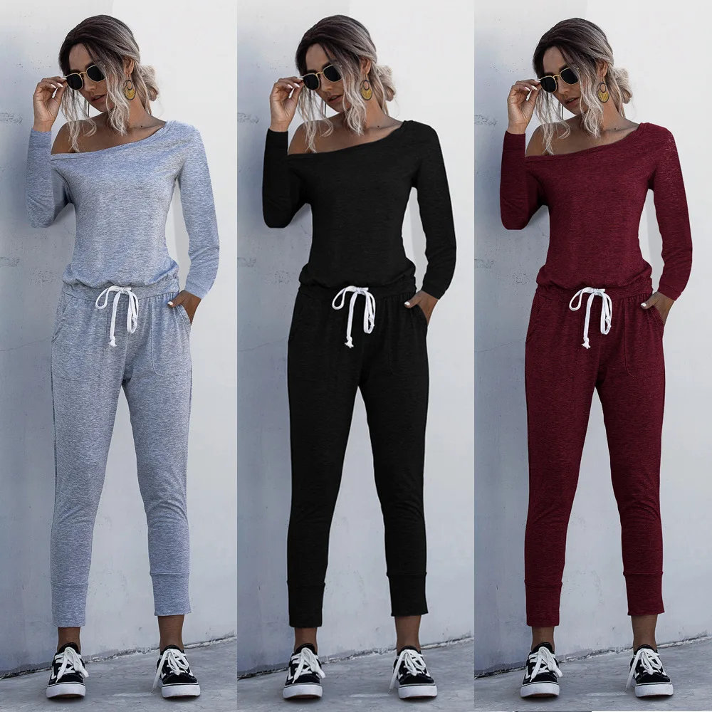 

Long Sleeves off-the-Shoulder Strap Leisure Jumpsuit