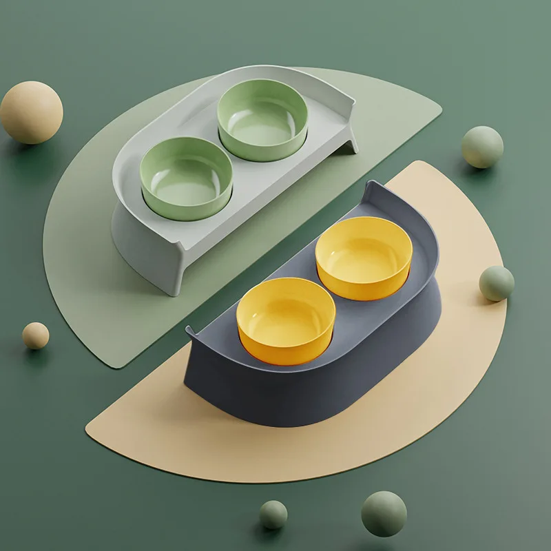 

Pet Double Bowl Ceramic Bowl Neck Guard Cat Bowl Overturning Pet Food Utensils Cats and Dogs Feeding Drinking Bowls