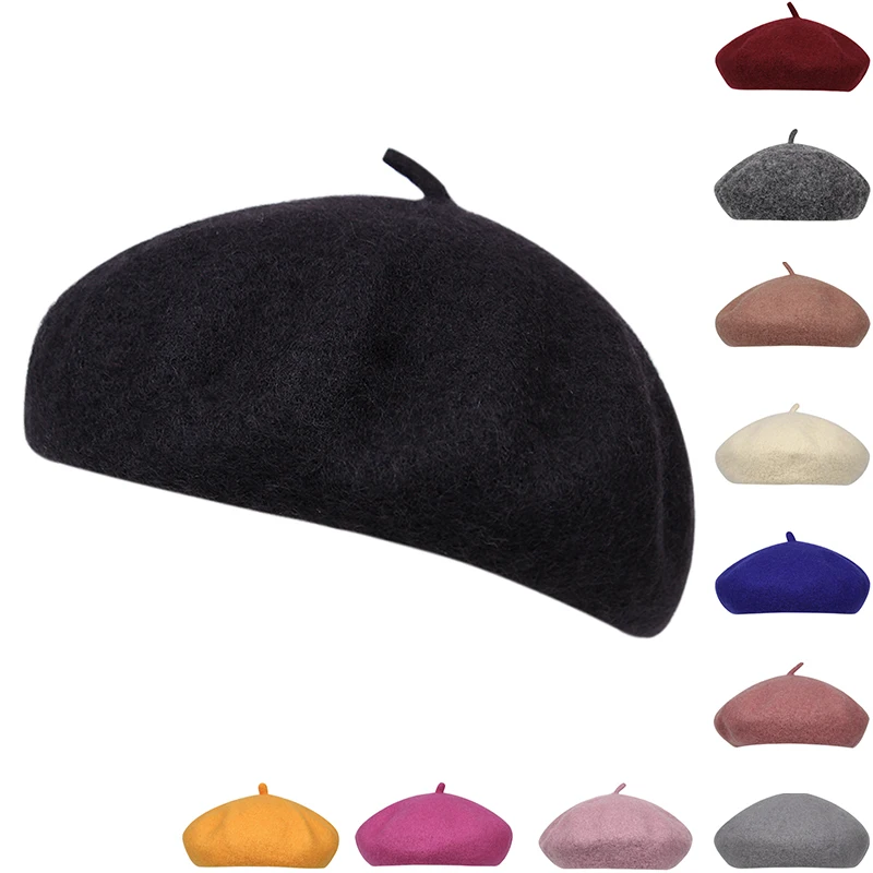 

France Beret Hat Painter Flat Cap Vintage Wool women's Berets Hat Solid Color Bonnet Caps Casquette Female Warm Winter Cap