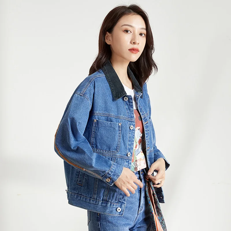 LEIJIJEANS новинка большой размер женская цвет совпадающий с отворотом свободная