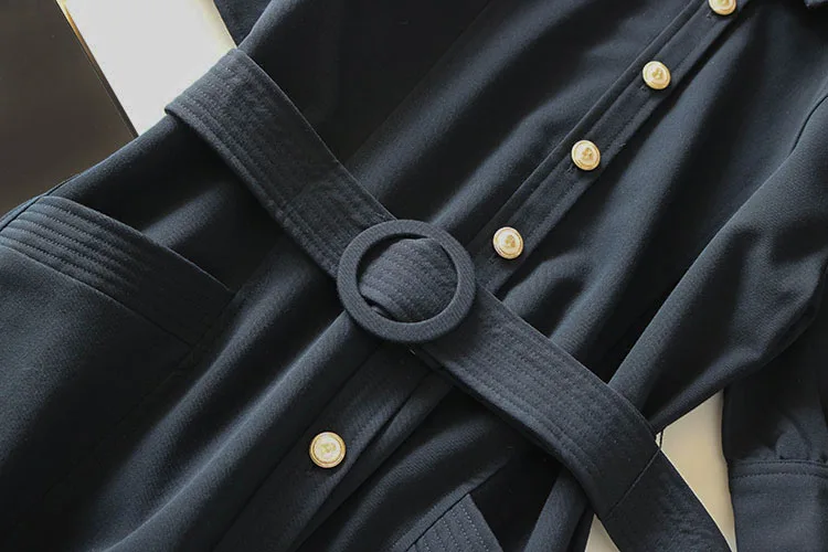 

Elegant woman lace-up dress button long-sleeved slim short-sleeved love button French luxury brand casual pocket dress women