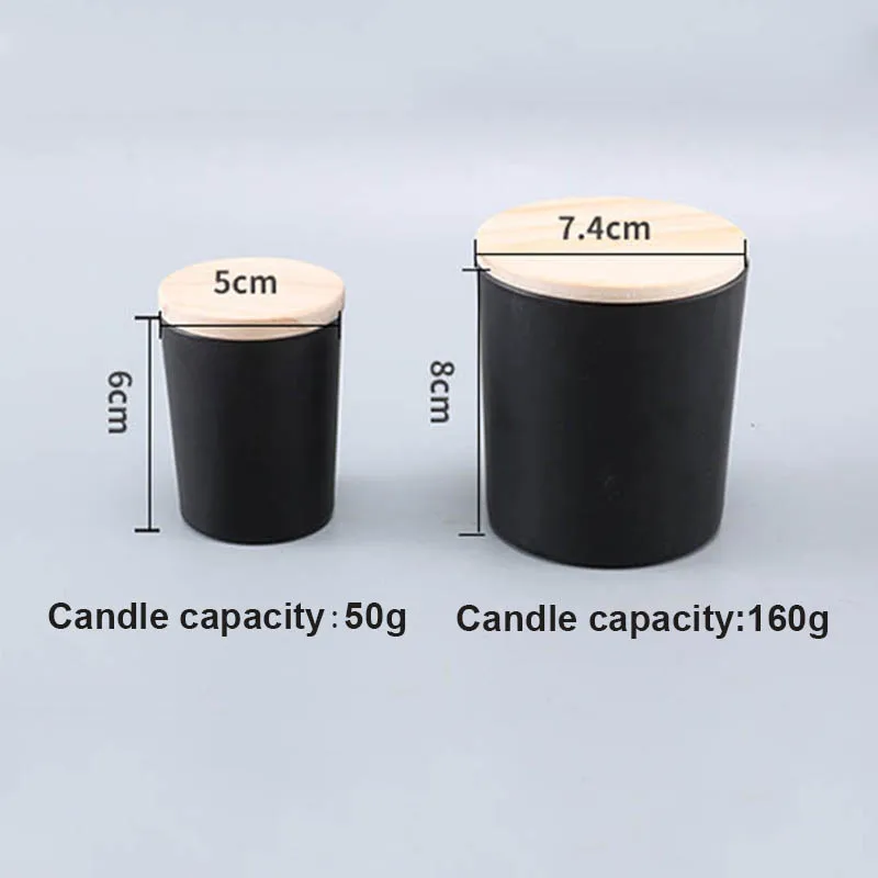 Прозрачный стеклянный стакан для свечей с деревянной крышкой матовый черный
