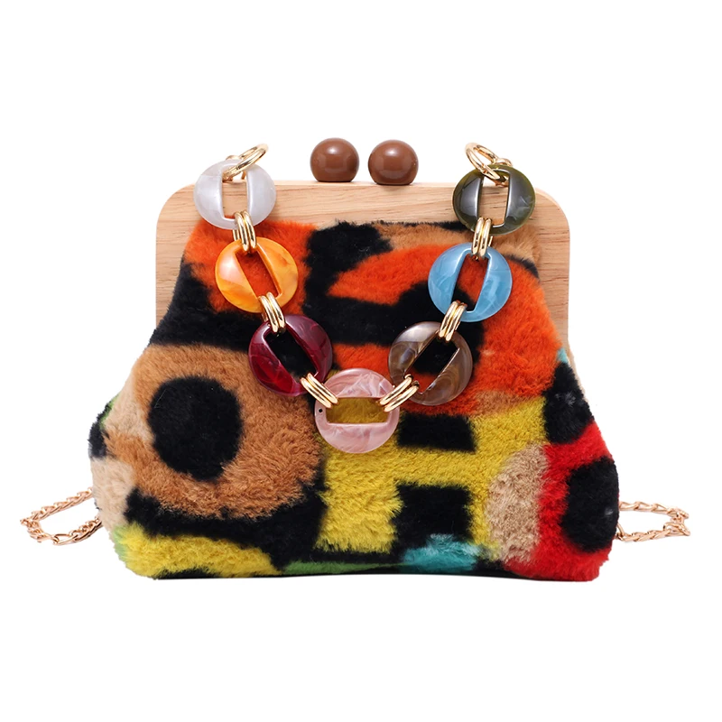 

LIKETHIS New Fashion Bags for Women Designer Chain Shoulder Messenger Bag Contrast Color Plush Bucket Handbag Bolsa Feminina Lux
