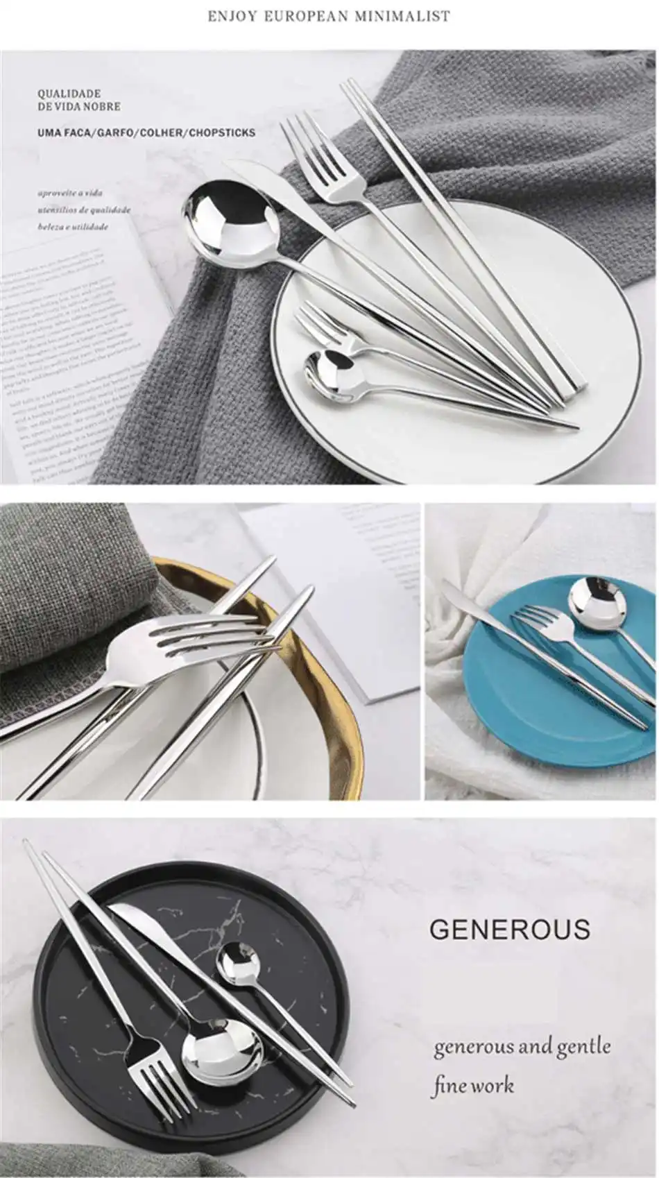 High Quality Gold Cutlery Set Stainless Steel Portable Dinnerware Set Mirror Polishing Food Steak Fork Spoon Knife Chopstick 1pc