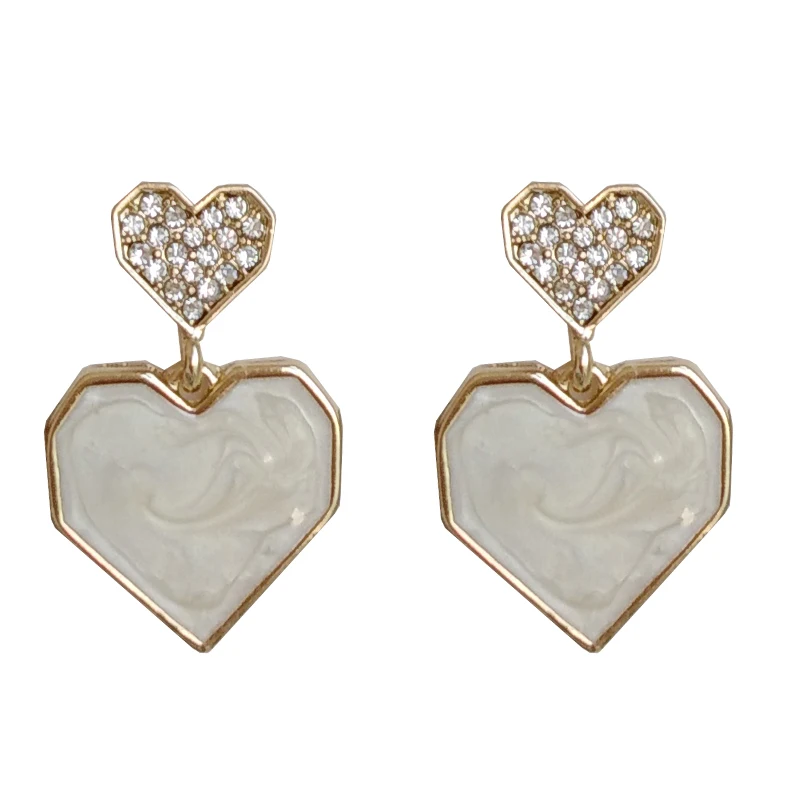 

S925 needle Heart Earrings Sweet Design High Quality Clear Crystal Love Enamel Dangle Drop Earrings For Lady Women Jewelry