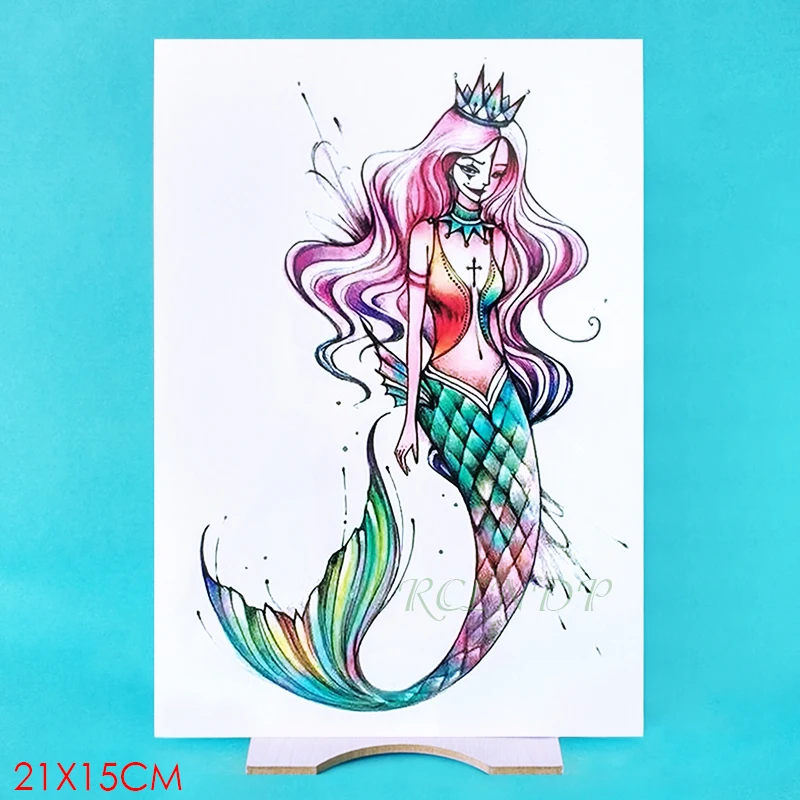 Водостойкая Временная тату-наклейка Русалка принцесса корона красочная тату