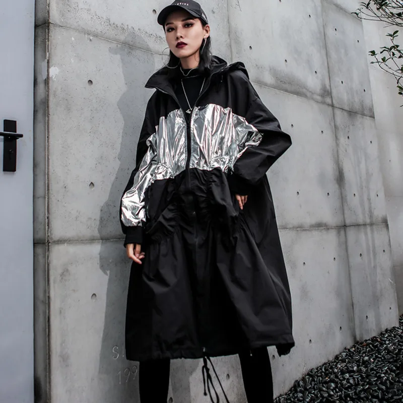 LANMREM новинка 2019 осенняя и зимняя длинная куртка с капюшоном длинным рукавом