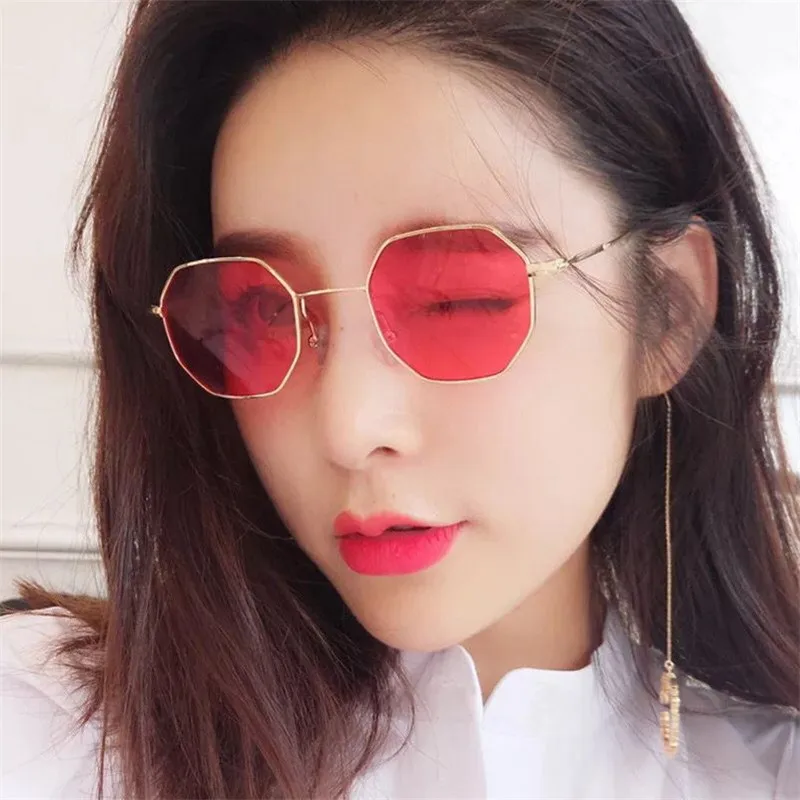 

Women Sunglasses Popular Retro Polygon Female Eyewear Anti Blue Light metal Frame Transparent Lens Glasses Eye Wear Accessories