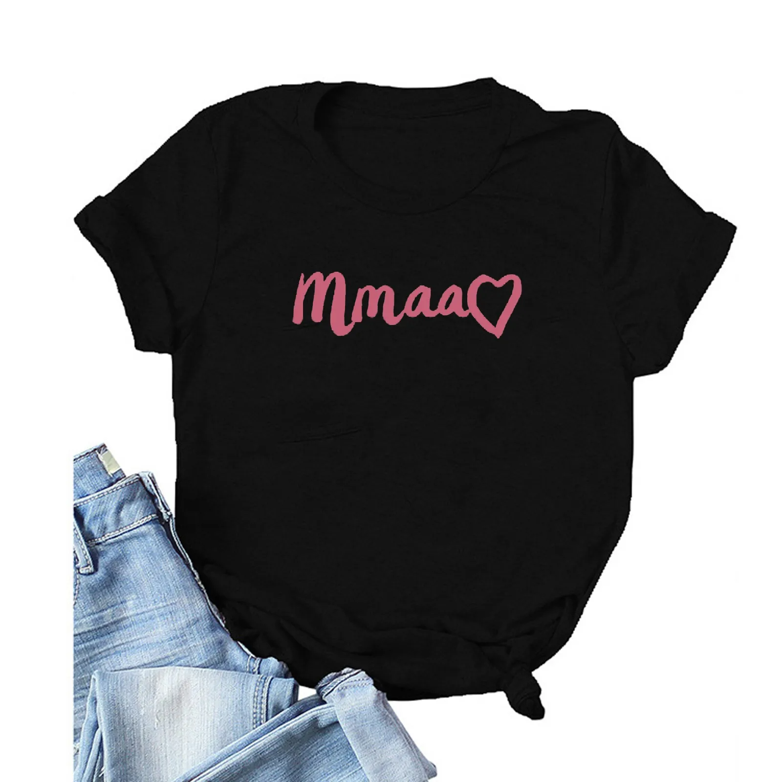 

Mama Heart Print Shirt Top Women Mother's Day Gifts Shirt Tee Short Sleeve Casual Letter Graphic Tee T Shirt 2021 Summer Clothes
