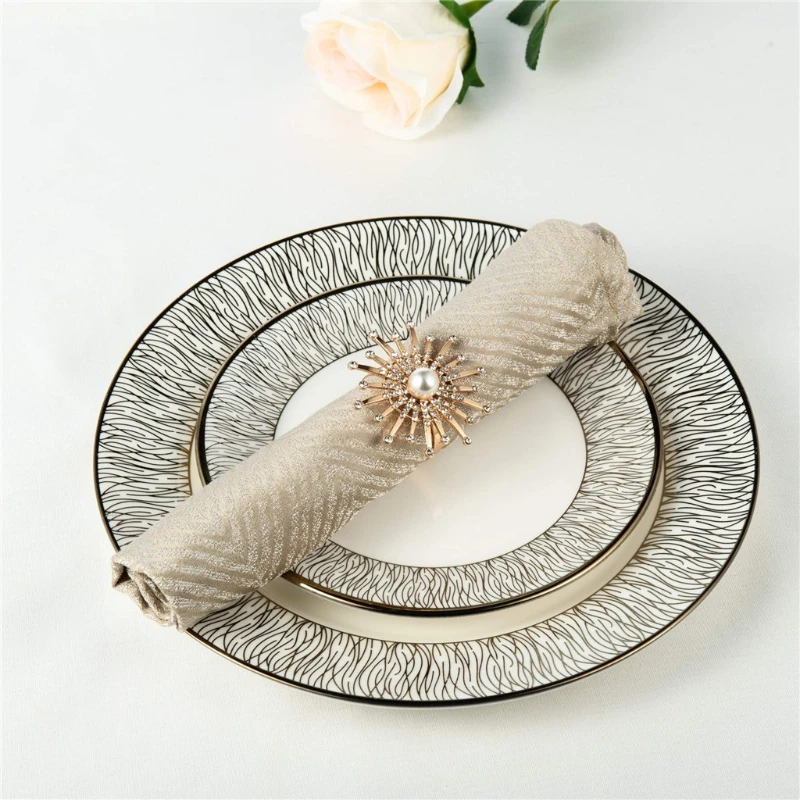 

6 Pcs Gold Napkin Rings Metal Napkin Holders for Wedding Dinner Party Banquet Fe