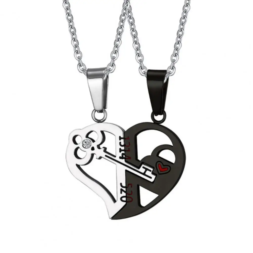 

2Pcs Creative Fashion Love Combination 1314 Necklace 520 Heart Key Lock Jigsaw Pendant Couple Love Necklace Valentines Gift