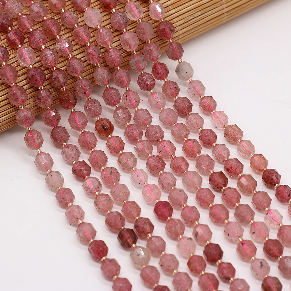 

New Natural Faceted Stone Beads Strawberry Quartz 8mm Irregural Shapen Loose Beads for Making Jewelry Necklace Length 38cm