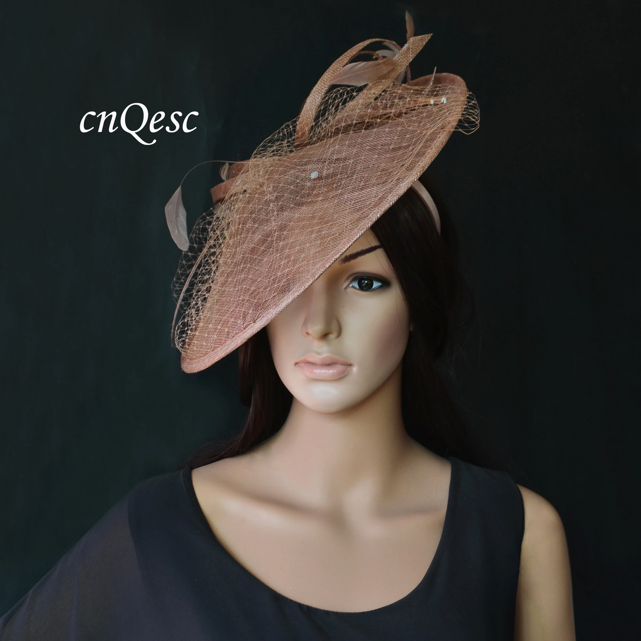 Новая темно-синяя искусственная шляпа вуалетка с перьями ветки блестки для гонок