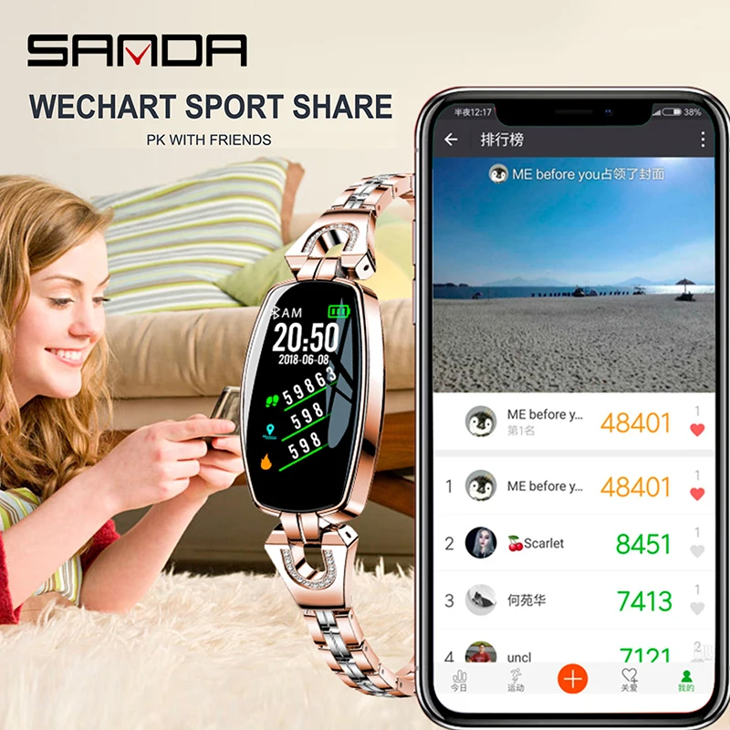 

SANDA H8 Smart Wristwatches Women Dress Watches Lady Jewelry Waterproof Heart Rate Monitor Bluetooth For IPhone Huawei Samsung