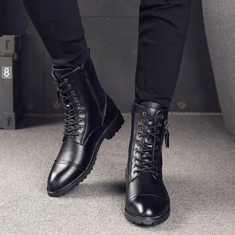 

Мужские ботинки с высоким берцем Martens, черные повседневные уличные ботинки до щиколотки, с бархатной подкладкой, с острым носком, зима 2021