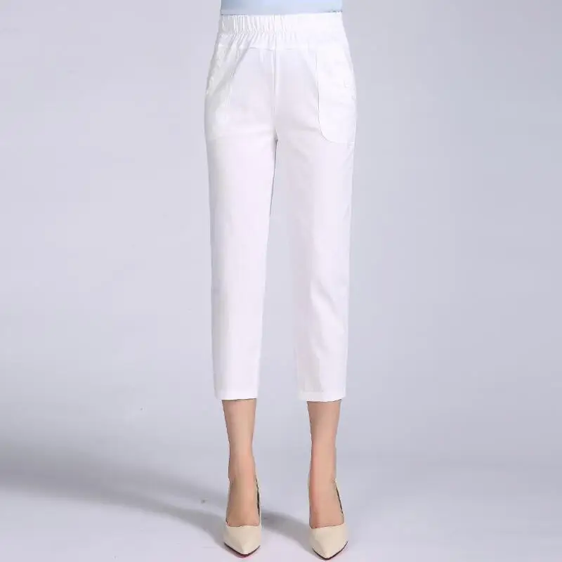 2021 летние хлопковые брюки Капри женские прямые с высокой талией повседневные для