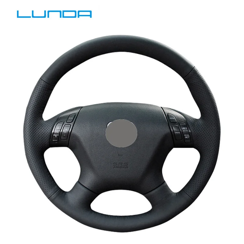 LUNDA черный кожаный чехол рулевого колеса автомобиля для Honda Accord Odyssey 2004-2005 сшитый вручную чехол рулевого колеса