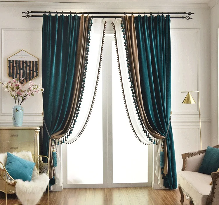 best Curtains American Light Luxury Style Peacock Green Curtains For Living Room Bedroom Velvet Blackout Curtains Treatment Decoration Custom room darkening curtains