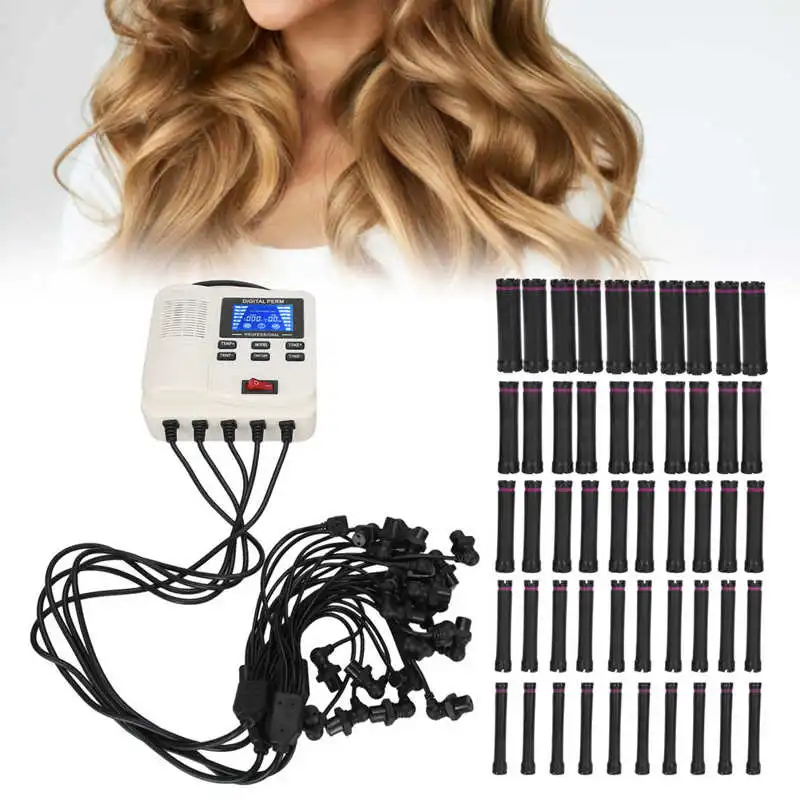 Digital PTC Heating Hair Perm Machine with 50pcs Hair Roller Adjustable Temperature Hair Style Tool 20pcs Insulation Sponge Set