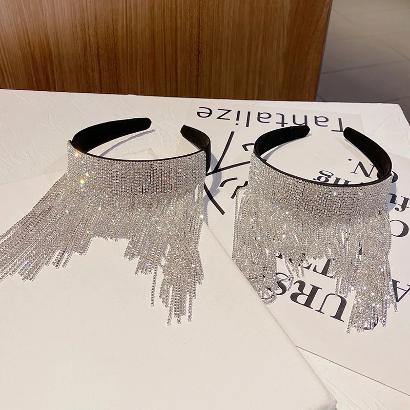 Женская длинная головная повязка с кисточками и бриллиантами женский головной