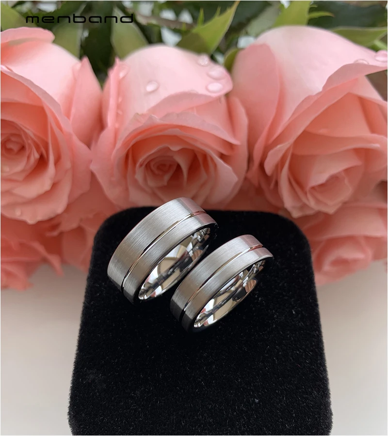 Кольцо вольфрамовое плоское с офсетной рифленой и матовой отделкой 6 мм 8