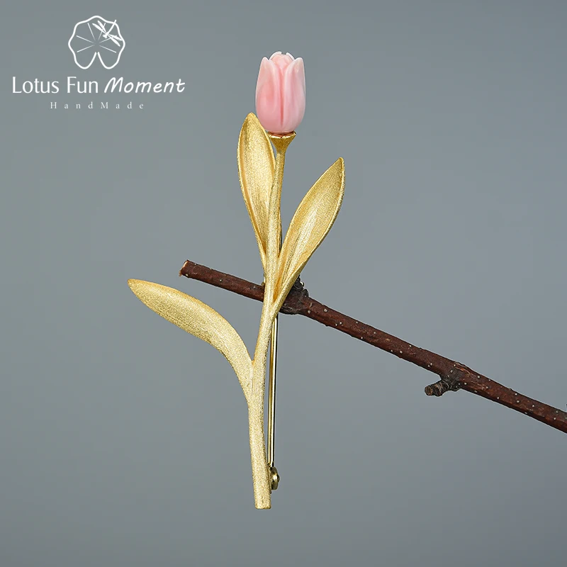 Брошь В Виде Цветка тюльпана Lotus Fun Moment Eternal Love Настоящее серебро 925 пробы