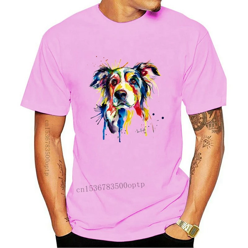 

Design Border Collie Water colour Art Dog Athletic Men's Basic Cotton T-Shirt