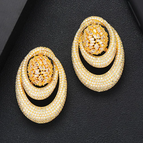 Earring Only- Gold GODKI роскошный эксклюзивный Круглый комплект из сережек и ожерелья для женщин Свадебные кубические циркония Дубай высококачественные ювелирные украшения набор - Окраска металла: Earring Only- Gold