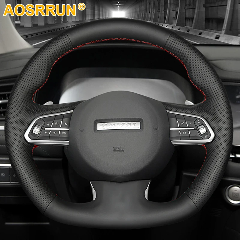 Ручная работа DIY черная искусственная прошитая кожа Чехол рулевого колеса