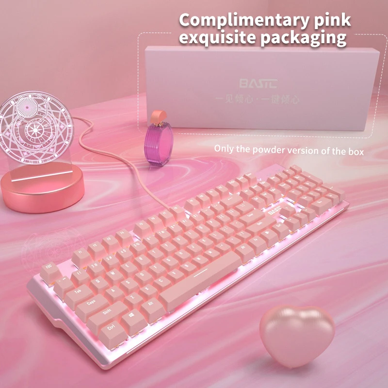 2021 New Girly Pink Gaming Mechanical Wired Keyboard 104-Key white Backlight is suitable For  PC/Laptop USB Wired Gamer Keyboard images - 6