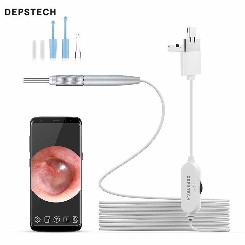 

USB отоскоп DEPSTECH NTE390, 720P HD камера для осмотра ушей с 6 регулируемыми светодиодными эндоскопами для телефонов Android и Windows/Mac PC