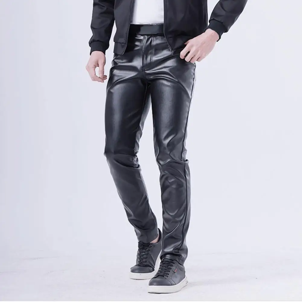 

Long Terrific Elastic Punk Style Faux Leather Pencil Pants Autumn Slim Trousers Solid Color for Party