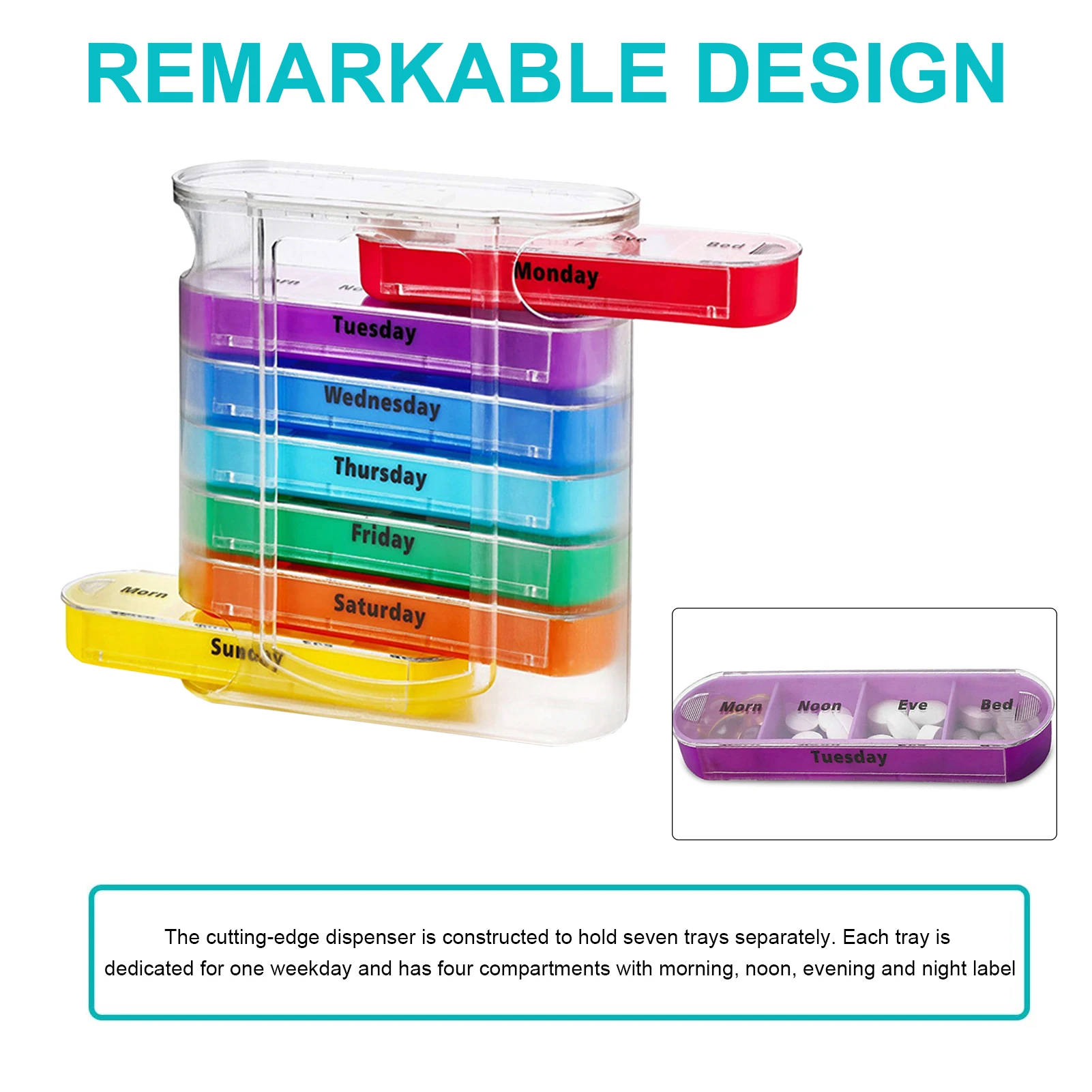

Контейнер для хранения таблеток, дорожный дозатор для лекарств, 7 дней в неделю