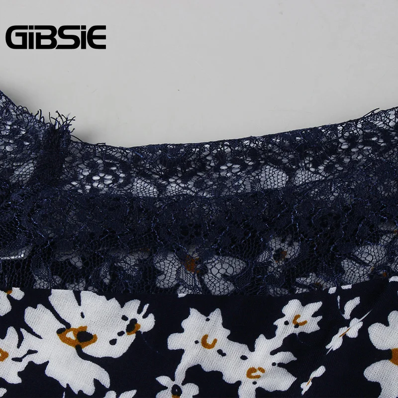 Женская блузка GIBSIE размера плюс с цветочным принтом и кружевной вставкой осенняя