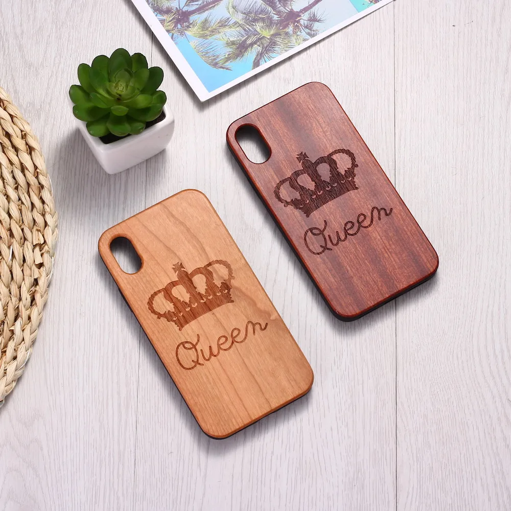 Король Королева Корона лояльная природа гравировка на дереве чехол для телефона