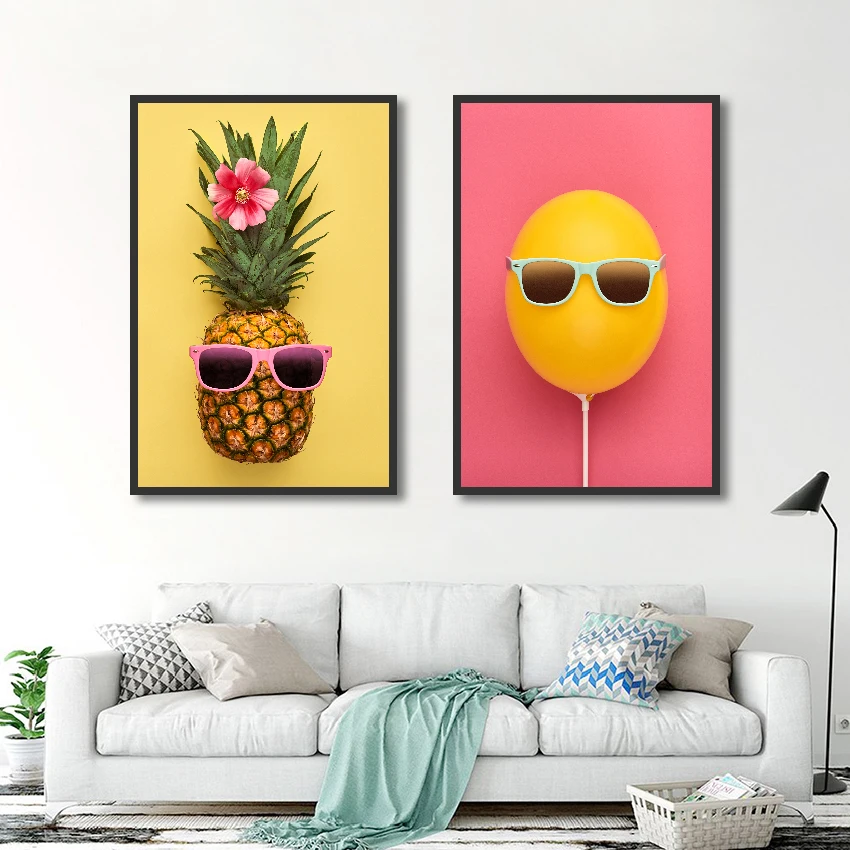 Современная Картина на холсте забавные фруктовые очки с дизайном ананас плакаты